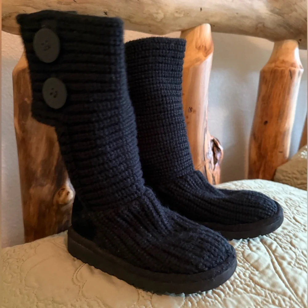 UGG Girl’s Black “Cardy” Sweater Knit Button Boots, Toddler Size 10